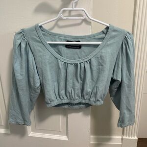 Urban Outfitters going out cropped blue bubble top with lace
